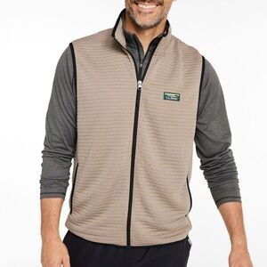 L.L.BEAN Men’s Taupe Teal Trim Airlight Quilted Vest Size L